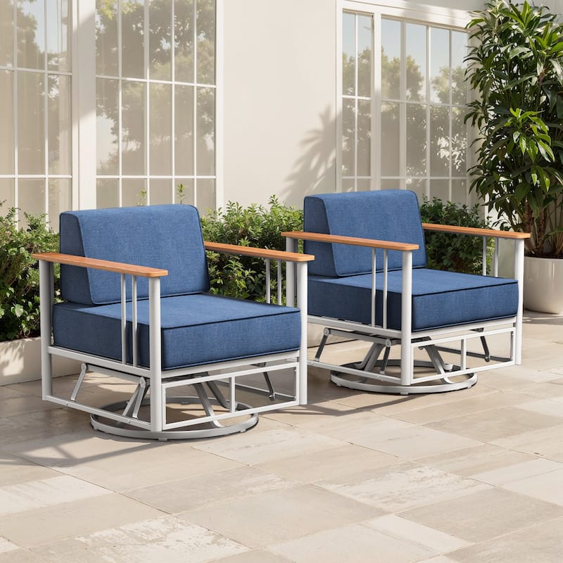 Puffin Metal Frame Outdoor Swivel Gliding Chairs with 6-Inch Thick Olefin Cushions