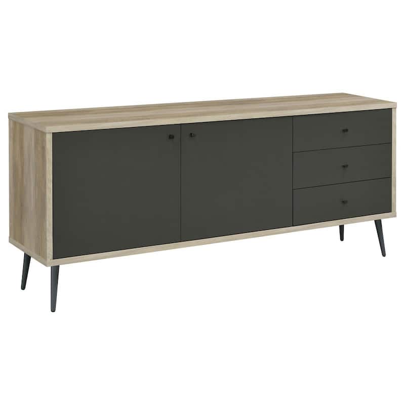 71 Inch Sideboard Console Cabinet, 2 Doors, 2 Shelves, 3 Drawers, Gray - Brown, Gray
