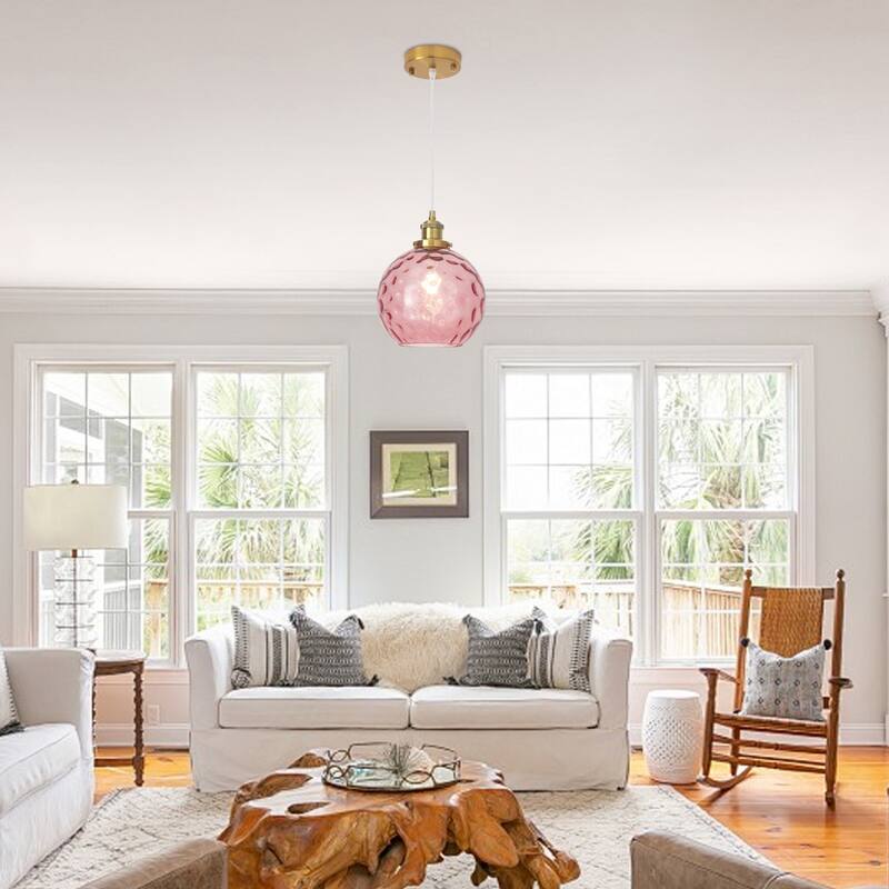 1-Light Glam Modern Metal Hanging Foyer Pendant Light with Glass Shade for Kitchen Island