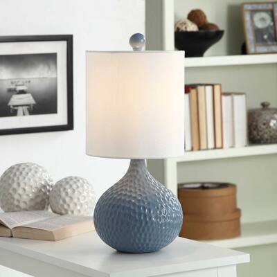 StyleCraft Blue Ceramic Table Lamp - White Hardback Fabric Shade