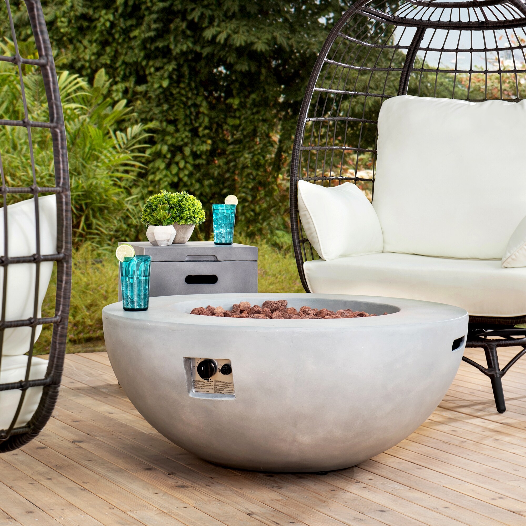 Shop Sunjoy Modern 42 In Bowl Concrete Propane Powered Firepit