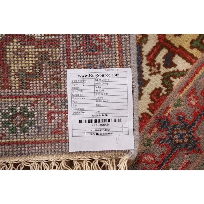 Heriz Serapi Oriental Rug Handmade Grey Wool Carpet - 2'0"x 3'0"