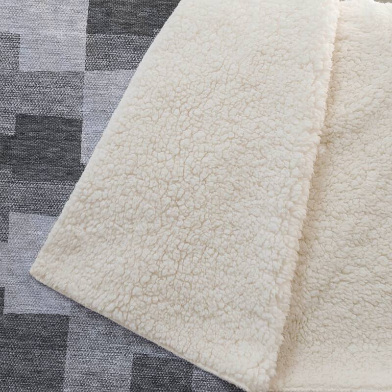 Premium Machine Washable Modern Blocks Sherpa Throw Blanket