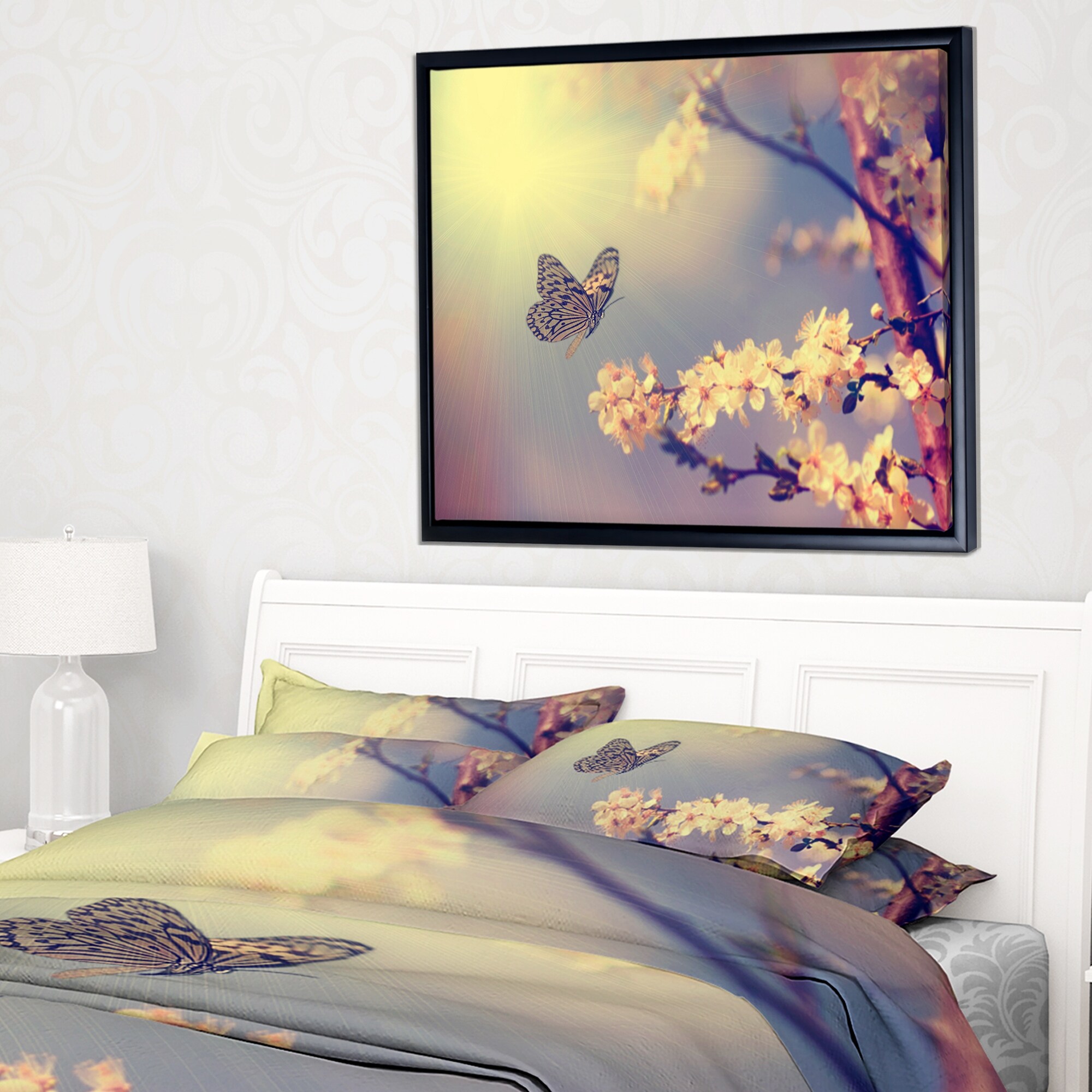 Shop Designart Vintage Butterfly And Cherry Tree Large Floral
