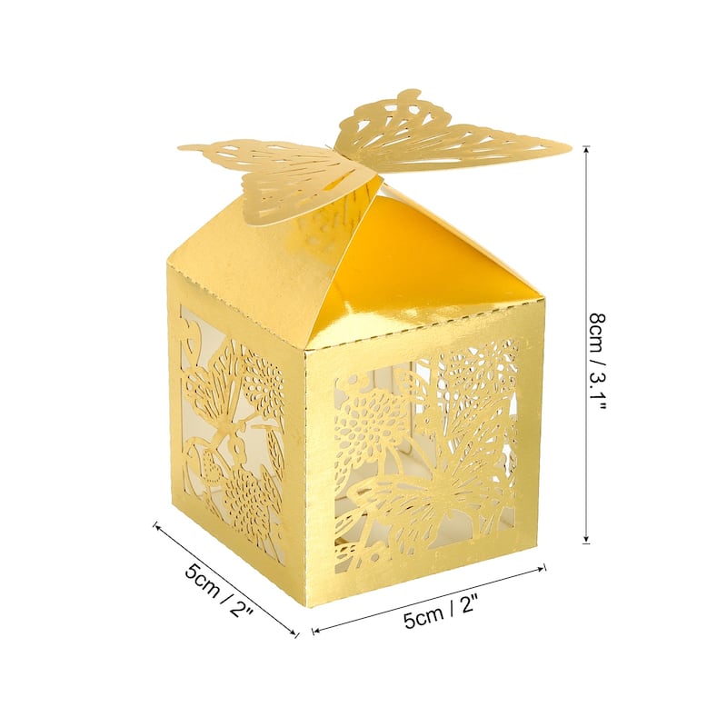 25Pcs Paper Hollow Butterfly Laser Cut Favor Boxes Candy Boxes - Gold