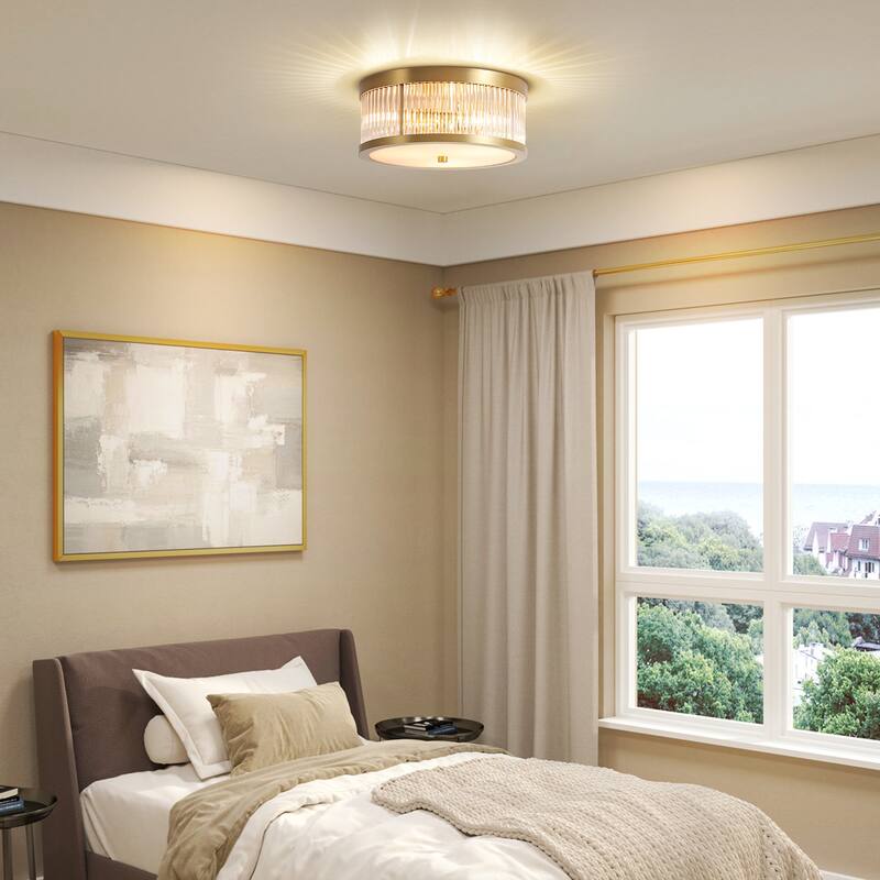 12.2" W 3-Light Mid-Century Modern Luxury Gold Round Glass Flush Mount Ceiling Light for Bedroom, Living Room