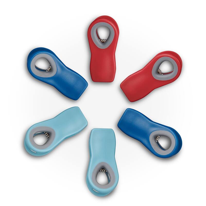 HIC Kitchen Multi-Purpose Magnetic Clips, 2 Sets of 6 Clips, Turquoise, Red, and Navy