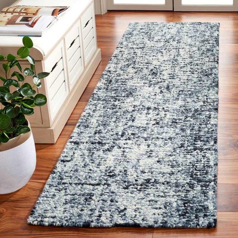 SAFAVIEH Handmade Abstract Euphrasie Modern Wool Rug - 2'3" x 8' Runner - Black/Ivory