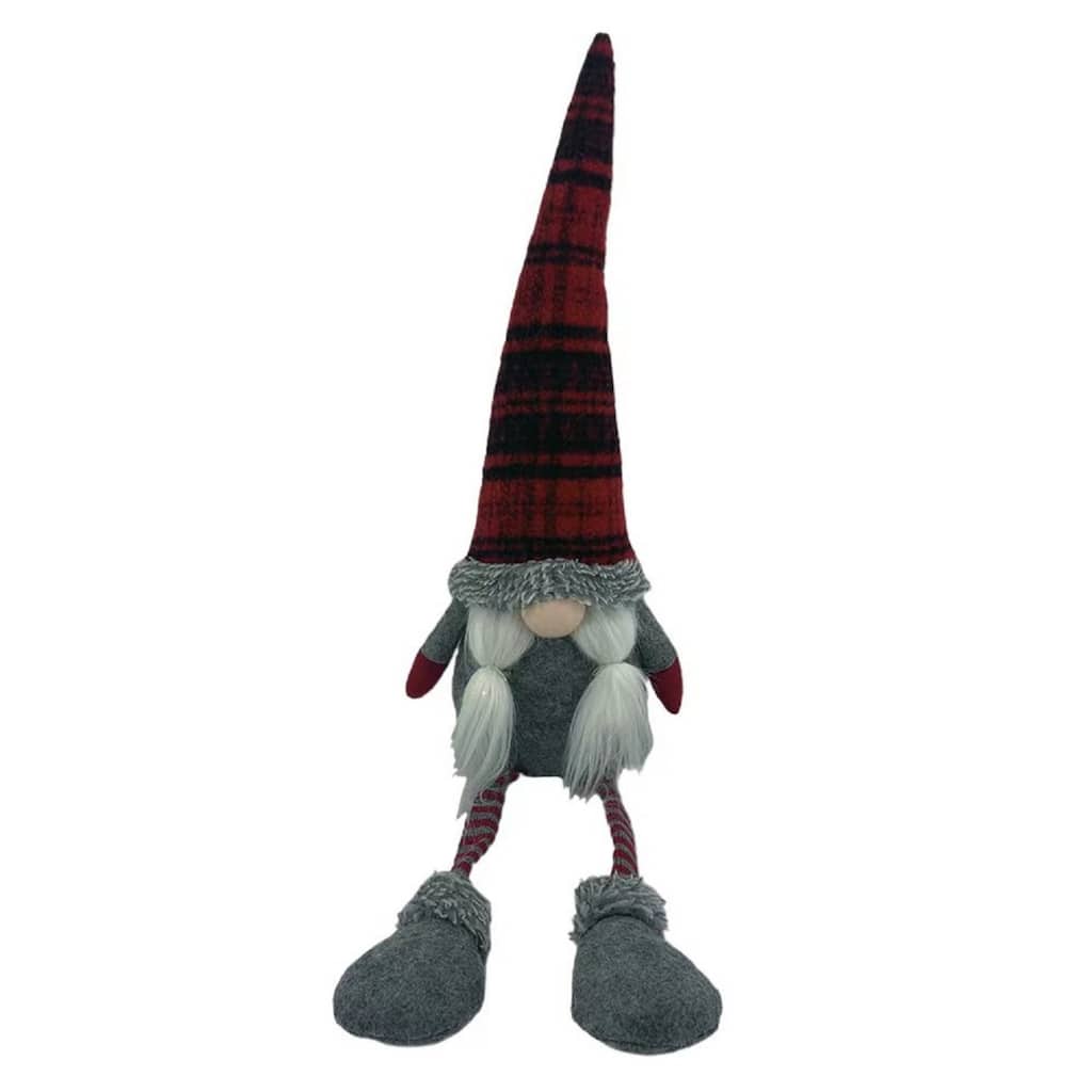 Plaided Fabric Girl Gnome Christmas Figurine - 24" - Red and Gray