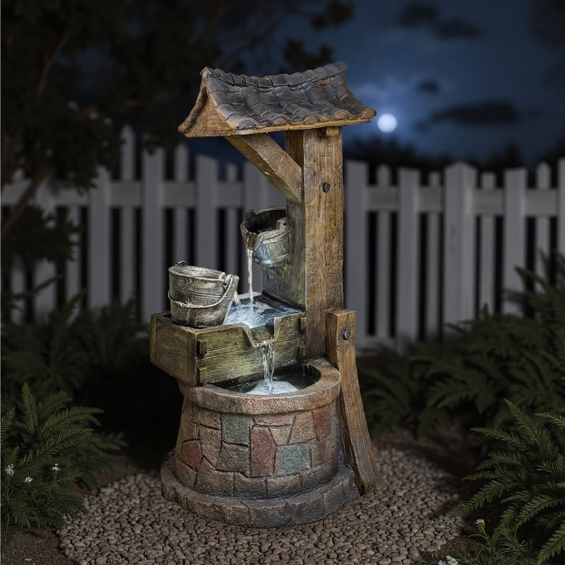 Vbal Rustic Well Pump & Bucket Water Fountain with LED Lights