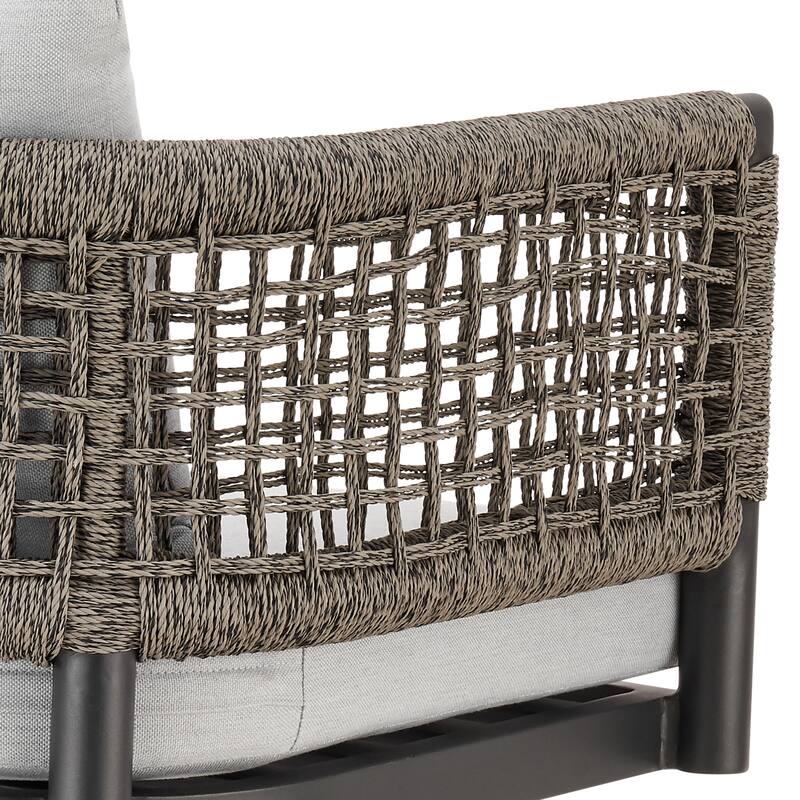 Alegria Outdoor Patio Swivel Counter Stool in Aluminum with Rope and Cushions