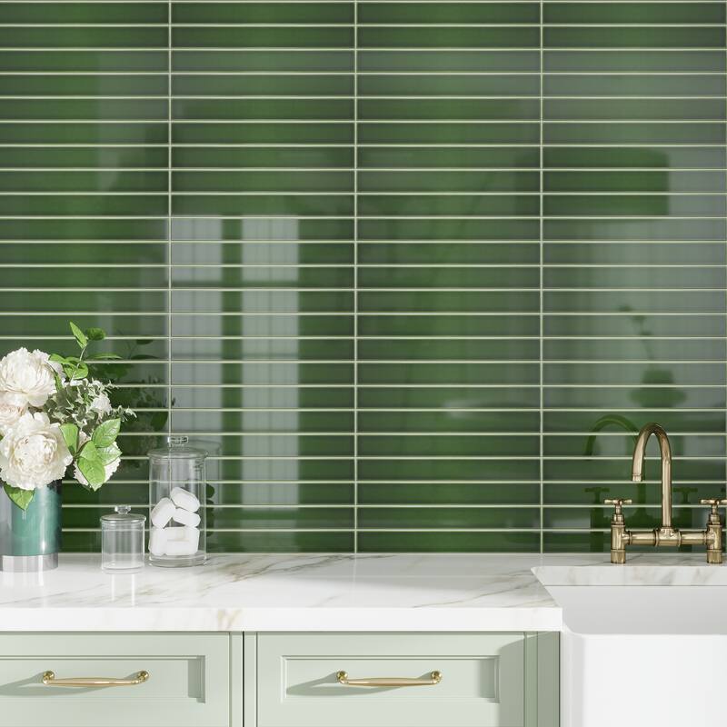 Apollo tile 2" x 16" Horizonte Glossy Forest Green Ceramic Tile (10.76 sq ft/case) - 50 Pack