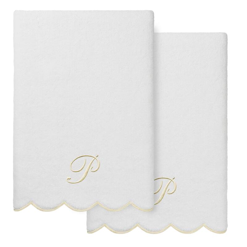 Authentic Hotel and Spa 100% Turkish Cotton Beige ADORNIA Scallop Personalized 2 Piece Bath Towel Set - 2 Bath Towels - P