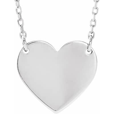 Curata 14k White Gold 12x11mm Engraveable 16 18 Inch Polished Love Heart 16-18" Necklace