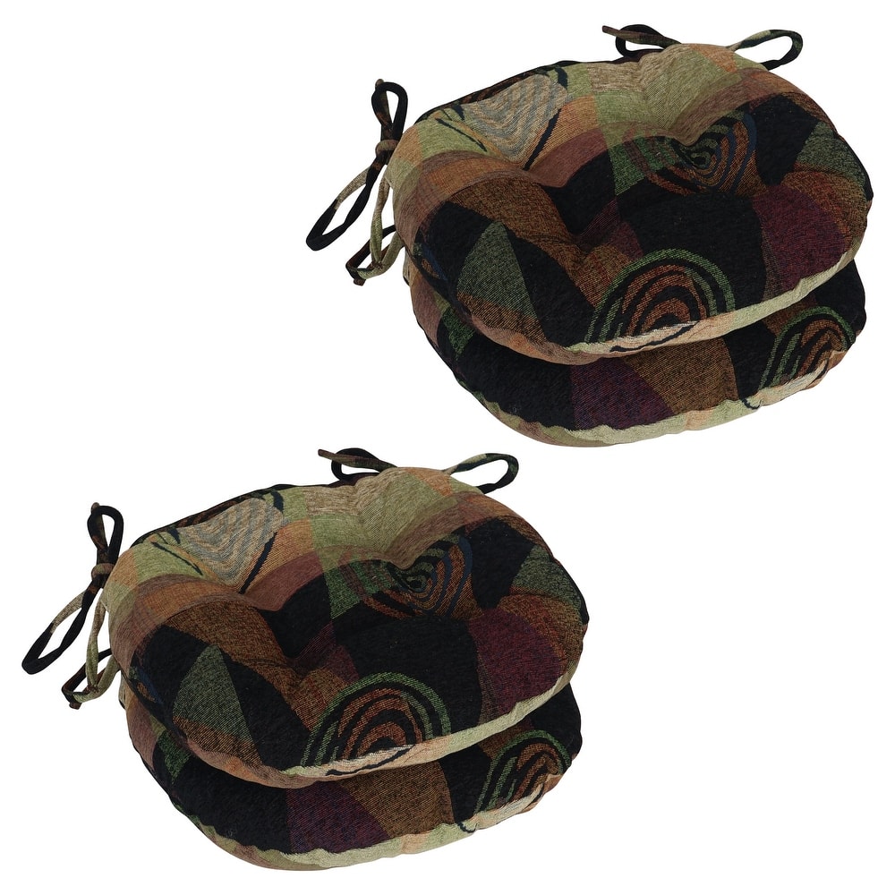 16-Inch Round Jacquard Chenille Tufted Chair Cushions (Set of 2 or 4) - 16 x 16