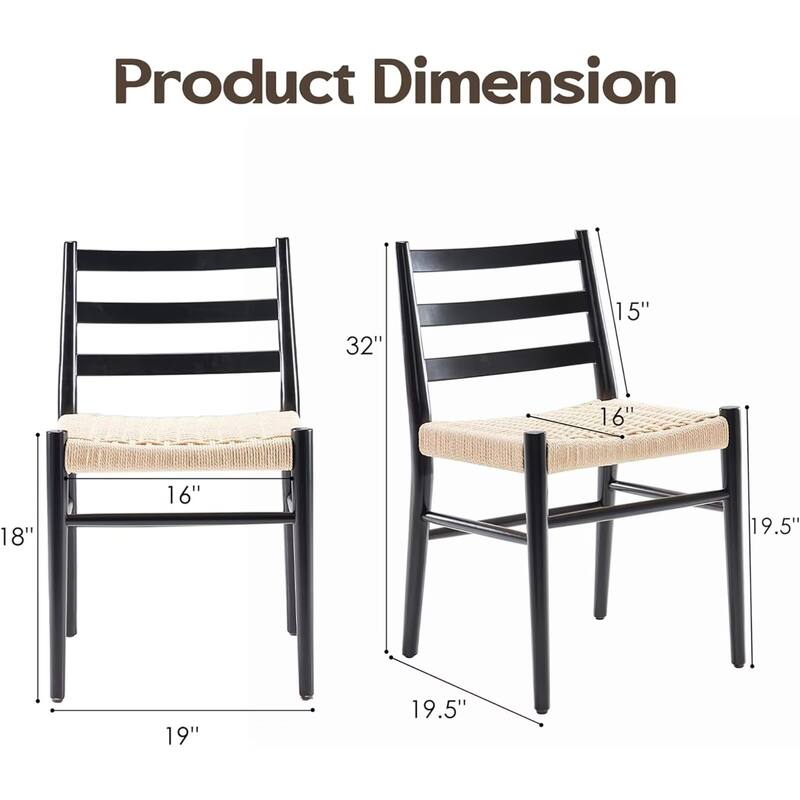 Woven Rope Seat Dining Chairs with Sturdy Metal Frame (Set of 2)