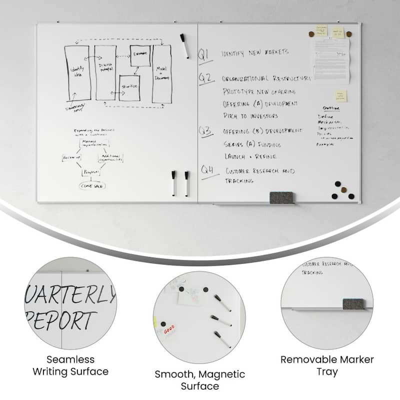 Aluminum Magnetic Dry Erase Board with Wall Mount, Marker Tray