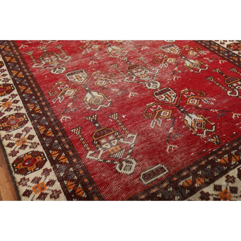 Geometric Balouch Persian Rug Hand-Knotted Traditional Wool Carpet - 3'7" x 6'6"