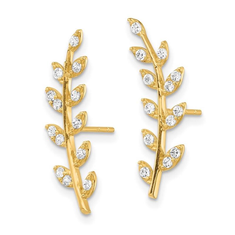 Curata 14k CZ Cubic Zirconia Fern Ear Climber Earrings - 21.1x5.45mm Wide