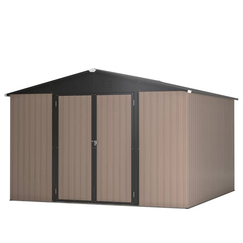 10x10 FT Outdoor Storage Shed, Utility Metal Tool Storage with Lockable Doors and Updated Frame Structure, Large Metal Shed