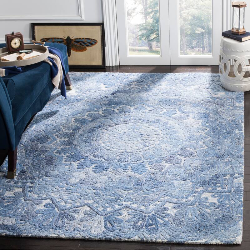 SAFAVIEH Handmade Marquee Genta Modern Medallion Wool Rug - 2'3" x 4' - Blue/Ivory