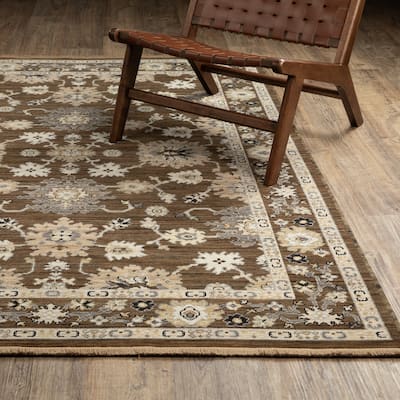 Adelaide Traditional Border Brown/ Tan Wool Blend Area Rug
