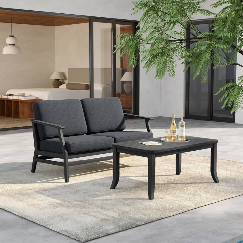 Outdoor Loveseat Sofa with Coffee Table Teak Wood Patio Furniture