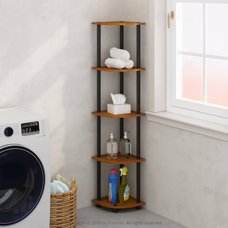 5 Tiers Wood Household Shelving Unit in Light Cherry/Black (11.6 in. W x 57.7 in. H x 11.6 in. D)