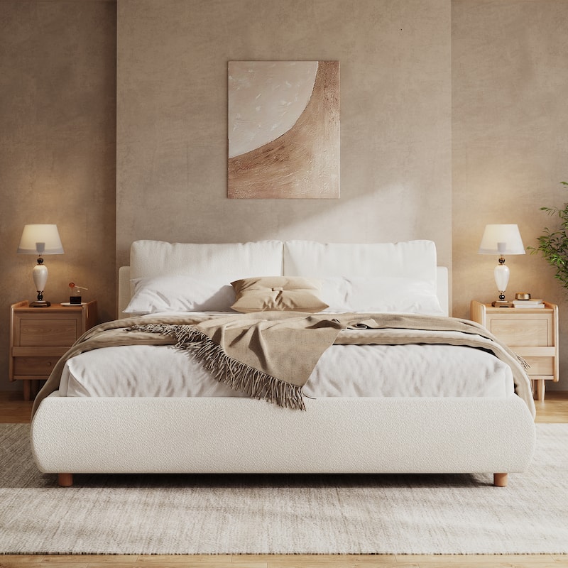 Christopher Knight Home - Charlotte Upholstered Boucle Platform Bed with Removable Pillow Headboard