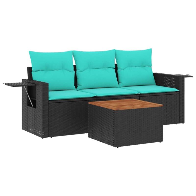 vidaXL 4 Piece Patio Sofa Set with Cushions Gray/Black Poly Rattan - 21.7" x 24.4" x 27.2"