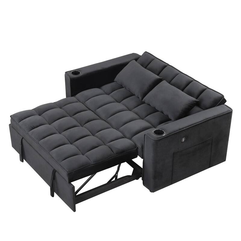 4-1 Multi-Functional Sofa Bed, 55.3" Sleeper Sofa Bed with Cup Holder & USB Port, Convertible Sleeper Couch Bed for Living Room