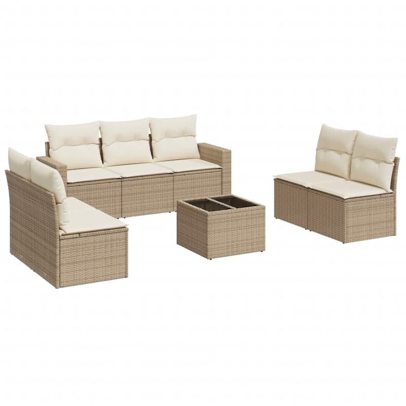 vidaXL Garden Sofa Set Beige PE rattan, powder-coated steel, tempered glass - 21.7 x 21.7 x 14.6