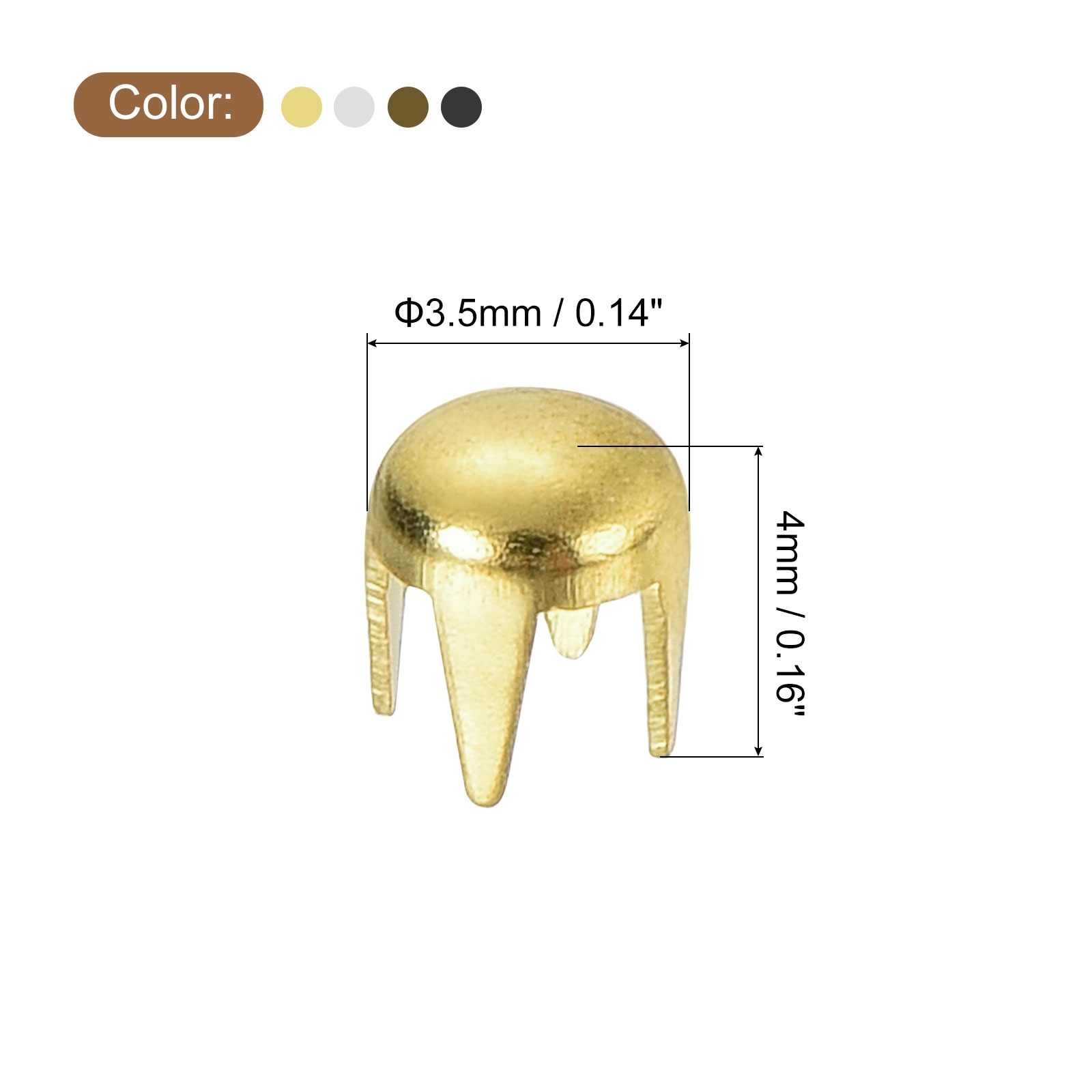 Round Dome Rivets, Spike Studs Spots Punk Rock Nailheads Claw Beads - Silver,Gold, Bronze, Black