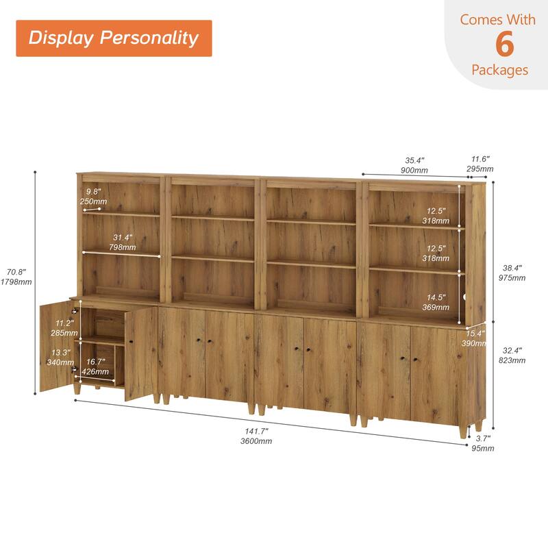 Modern 71" Tall Bookcase with Shelves & Storage Cabinet for Home Office
