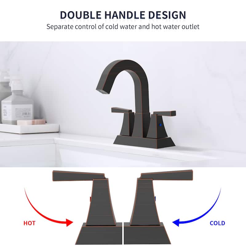 Modern 2 Handle Bathroom Vanity Sink Faucet with Overflow Hole and 2 Supply Lines, Anti Scratch, Anti Corrosion, Anti Rust - Black
