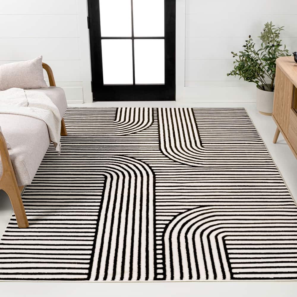 JONATHAN Y Finn High-Low MidCentury Modern Arch Stripe Two-Tone Indoor/Outdoor Rug