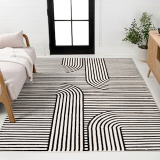 JONATHAN Y Finn High-Low MidCentury Modern Arch Stripe Two-Tone  Indoor/Outdoor Rug