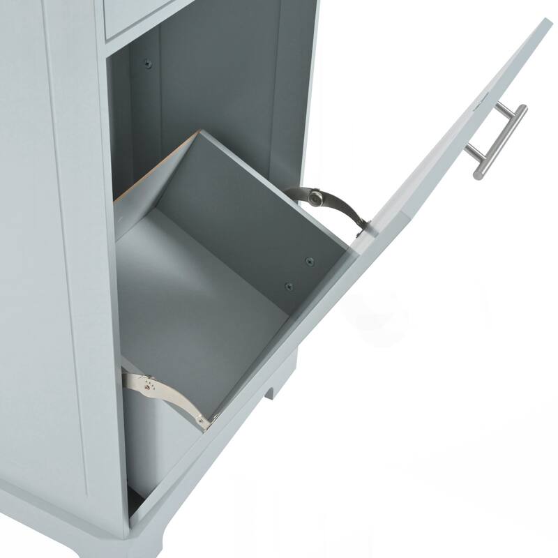 Kitchen Island with Trash Can Storage Cabinet, Power Outlet, Internal Storage Rack, Rolling Kitchen Islands on 5 Wheels