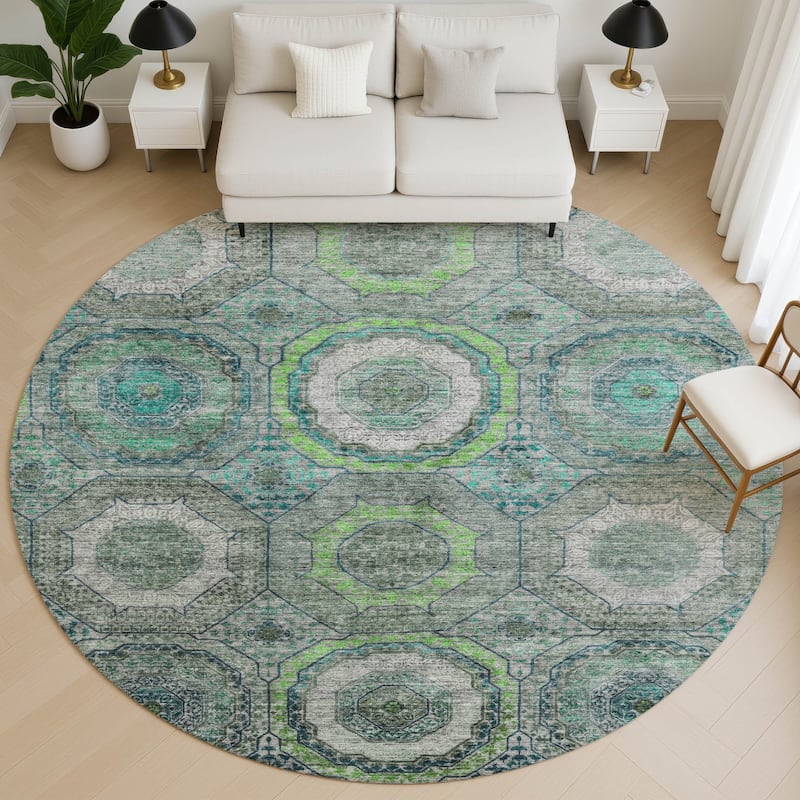 Premium Washable Super Soft Traditional Mamluk Mayfield Rug - Teal - 8' x 8'