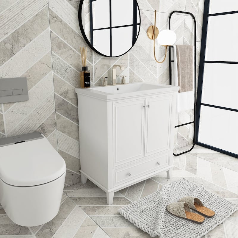 34.8" Tall Solid Wood with MDF 2-Door Freestanding in White with Basin - 30" x 18"