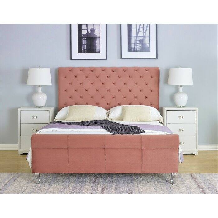 Collinsworth Tufted Low Profile Sleigh Bed - Rose - Queen