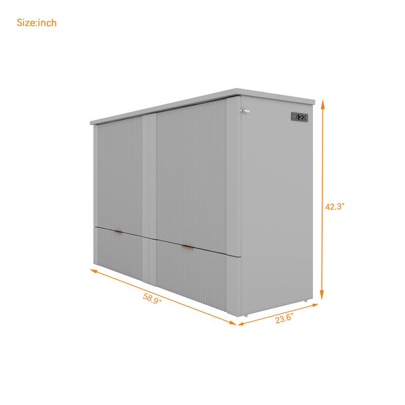 Full Size Murphy Bed with Pulley Design, Drawer, and USB