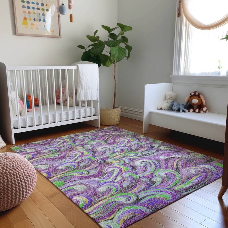 Premium Washable Super Soft Contemporary Mosaic Wave Mayfield Rug - Purple - 5' x 7' 6" - Rectangle
