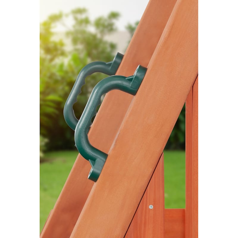 Cedar Chalet Wooden Swing Set with Slide, Climbing Wall & Ladder