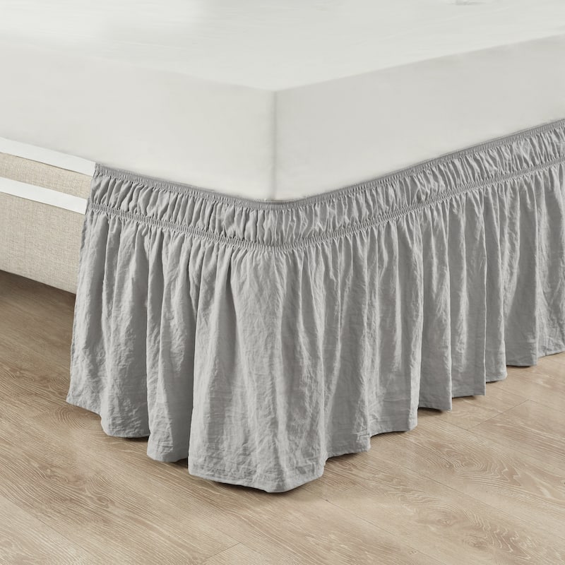 Lush Decor Ruched Ruffle Elastic Easy Wrap Around Bedskirt - Queen/King/Cal King - Light Gray