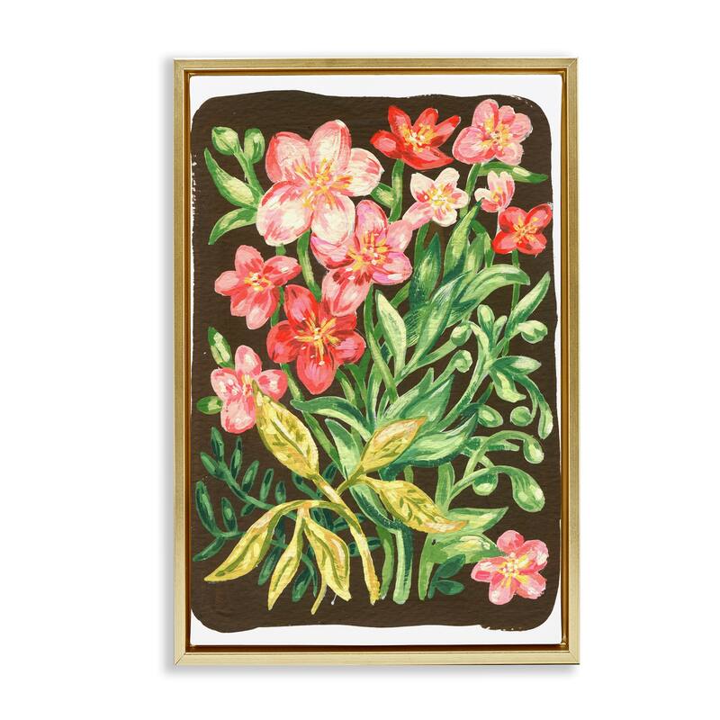 Stupell Garden Flowers on Brown Framed Floater Canvas Wall Art Design By Hannah Moren - 21 x 31 - Gold
