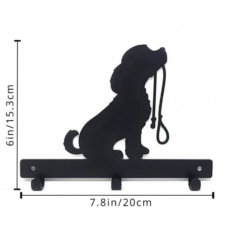 Black Matte Metal DOG Lead Wall-Mounted Towel Rack with 6 Hooks for Towels Robes and Accessories - 7.8”L x 6”H