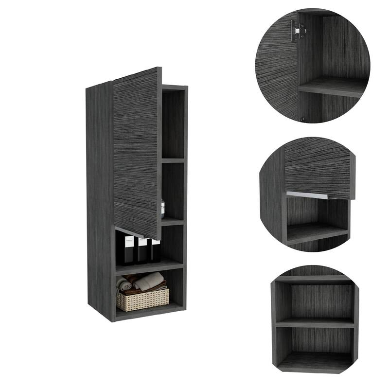 Grey Laminate Wood Accent Cabinet with Shelves and Wine Storage - 10" D x 11.8" W x 32.1" H
