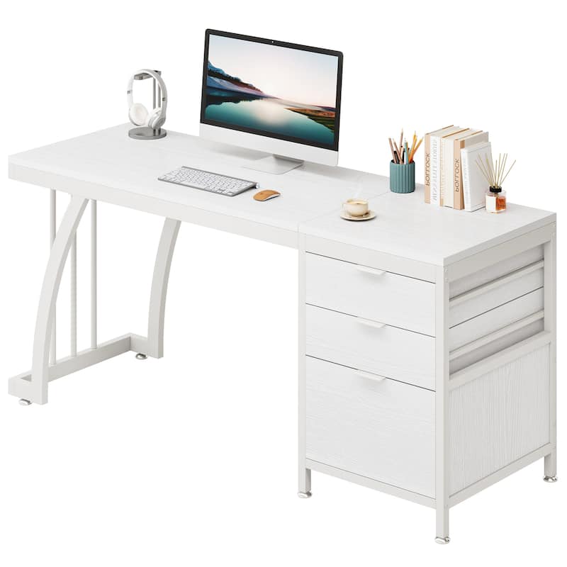59 Inch Computer Desk with 3 Drawers, Industrial PC Desk Study Writing Table Workstation with File Storage, Home Office Desks