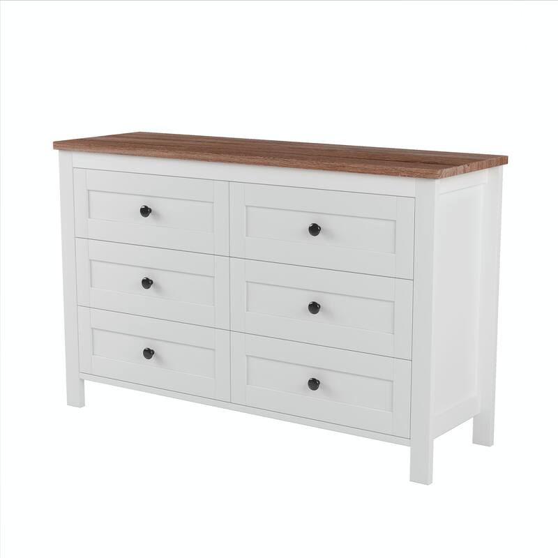 Retro Farmhouse Style Wooden Dresser with 6 Drawer